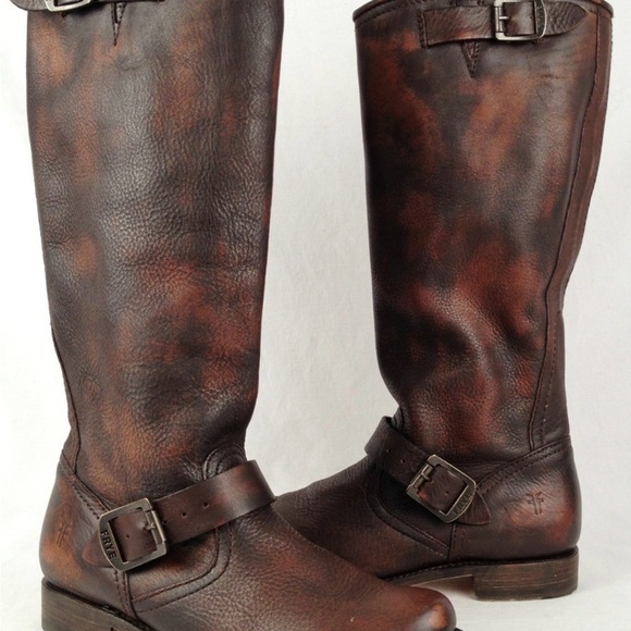 SALE FRYE Veronica Slouch Brown Leather Engineer Boots- LK NEW - Picture 9 of 14